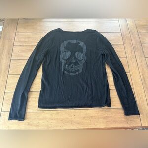 Zadig & Voltaire Merino Wool V-Neck Sweater w/ Studded Skull on Back, Size Med